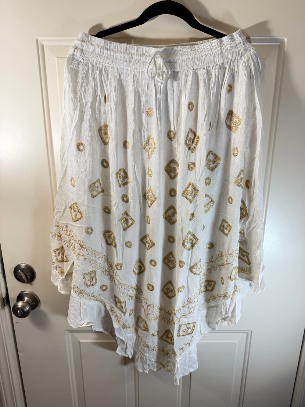 S.R. Fashion White Gold Embroidered Boho Maxi Skirt Free Size